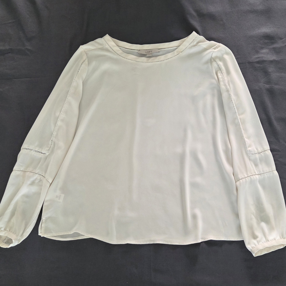 LOFT White Long-Sleeve Peasant Blouse